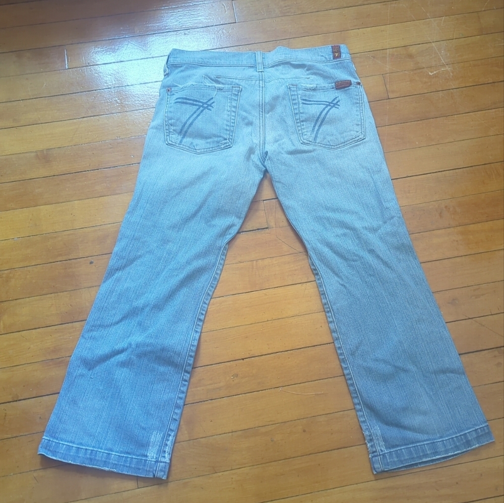 7 For All Mankind Jeans Dojo Cropped Lightwash Bootcut 27x24 Cowgirl Frayed